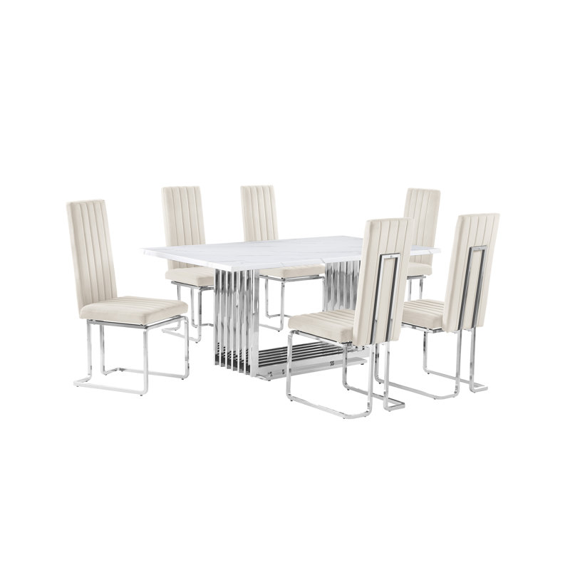 Ensemble de salle à manger Gagner, 7, Crème / argenté, Argent