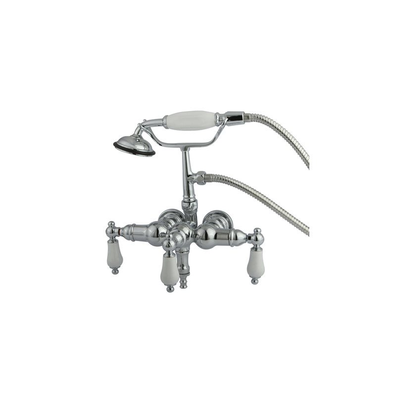 Vintage Triple Handle Wall Mounted Clawfoot Tub Faucet with Handshower, Chrome