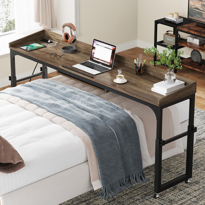 Norocel Adjustable Writing Desk with Power Outlet, Brown