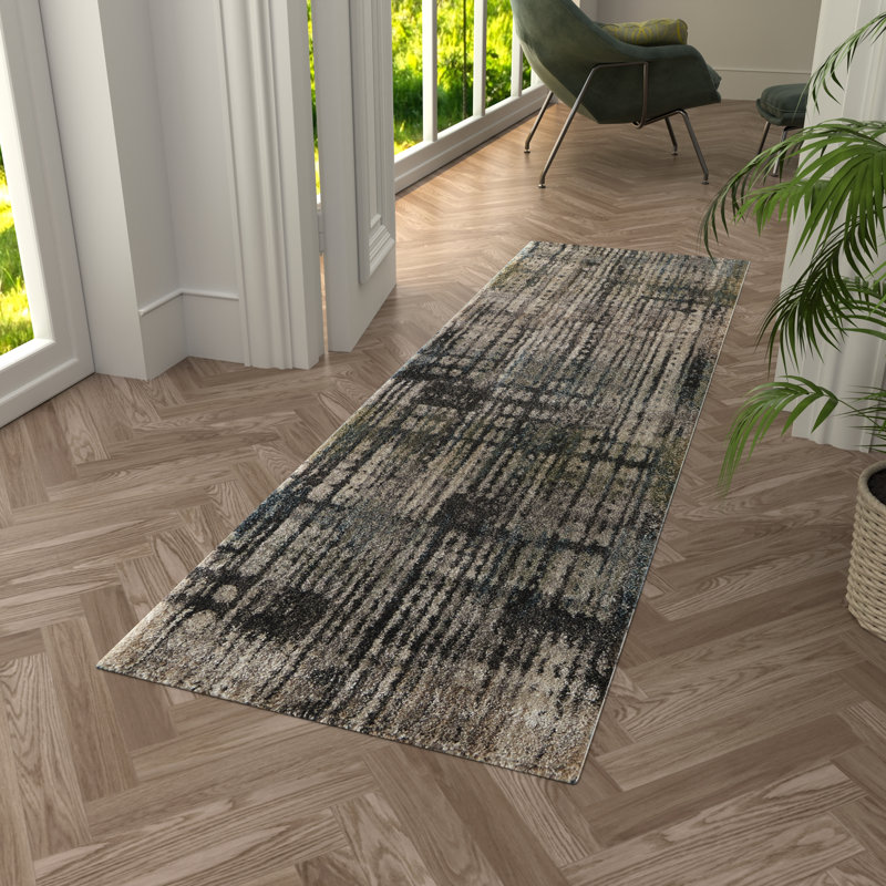 Templas Modern Abstract, Gray/Black/Ivory, Runner 2'6" x 7'3"