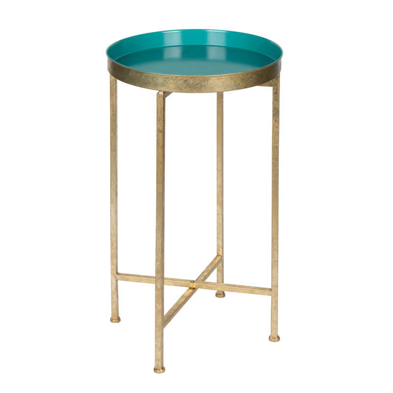 Ekta Tray Top End Table, Teal, Gold