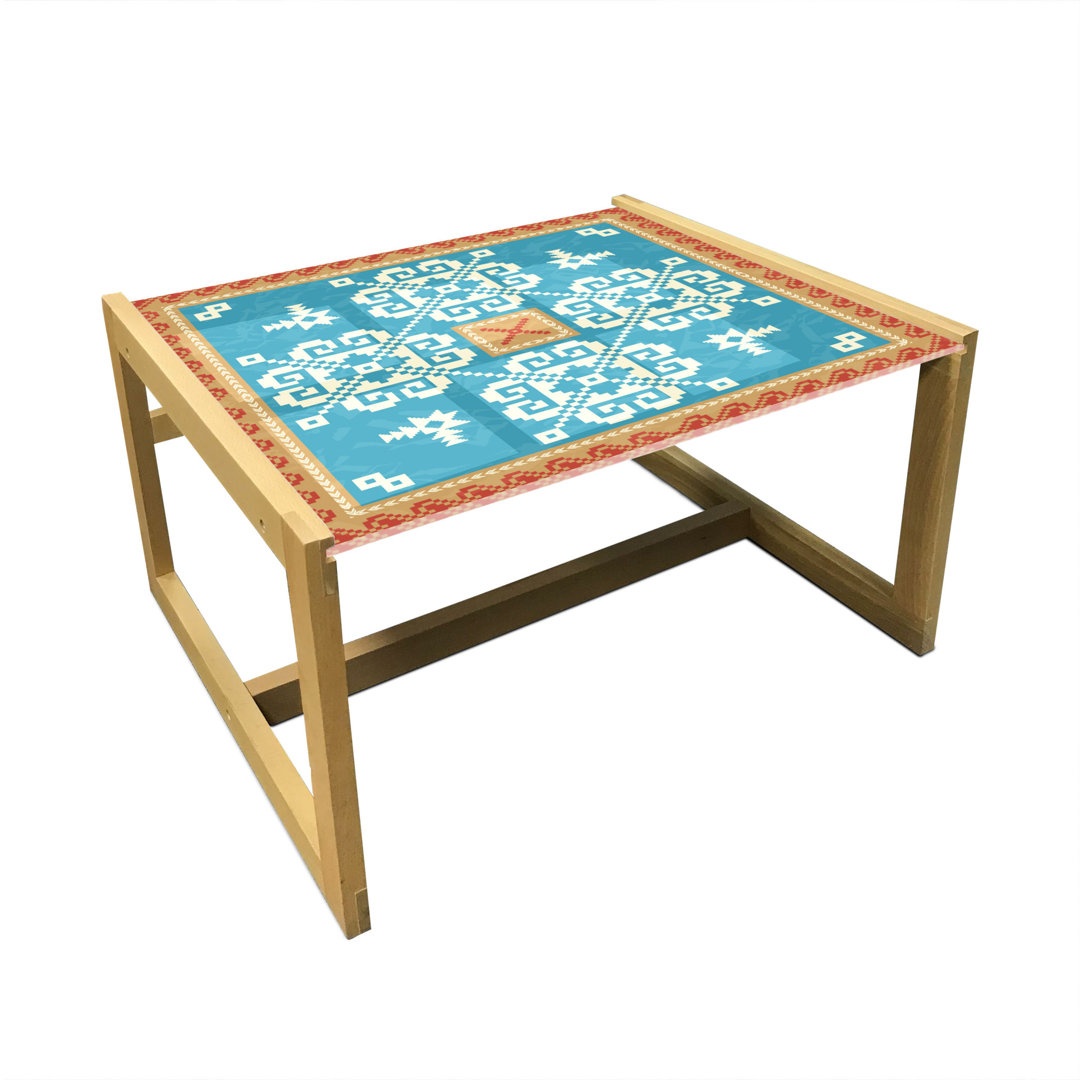 Couchtisch, Nordic-Art-Quadrat Ornament, Volk, Sea Blue Sand Braun