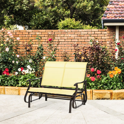 Beige Patio Glider Chair For 2, Outdoor Bench With Strong Steel Construction And Breathable Fabric Lawn, Garden, Backyard, Porch Backyard
