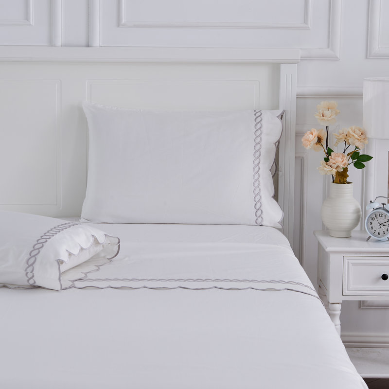 T600 SCALLOP ROPE SHEET SET AND PILLOWCASES, Gray, California King Sheet Set with 2 Pillowcases