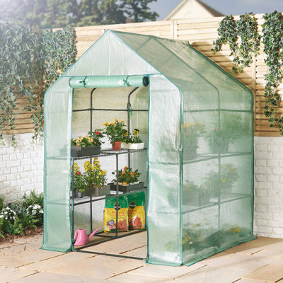 VonHaus Walk In Greenhouse w/ 8 Shelves and Weatherproof Re-enforced Plastic PVC Cover