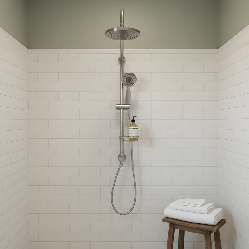Shower System with Rain Showerhead, 5-Function Hand Shower, Adjustable Slide Bar and Soap Dish for Bathroom Shower Faucet Set, Brushed Nickel Finish