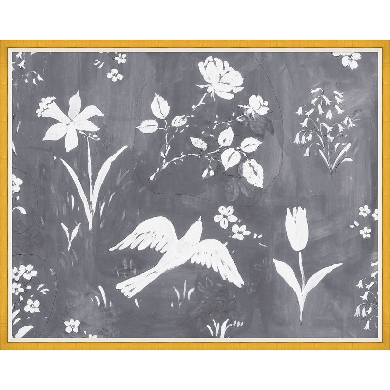 Flower Garden Gris Print by Paule Marrot, Gold Framed, 43" H x 54" W x 1.25" D