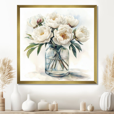 Mimalisme, pivoines dans un vase en verre I - pivoines, art mural sur toile