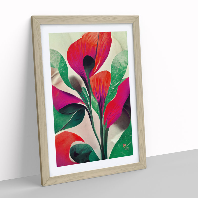 Amazing Abstract Flowers No.2 - Wall Art, 66cm H x 48cm W, Oak Framed, White