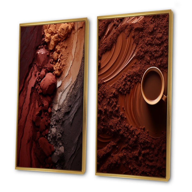 Ensemble de 2 décorations murales café Coffee Mocha Mesa, Encadrement doré, H 40 po x l 41 po