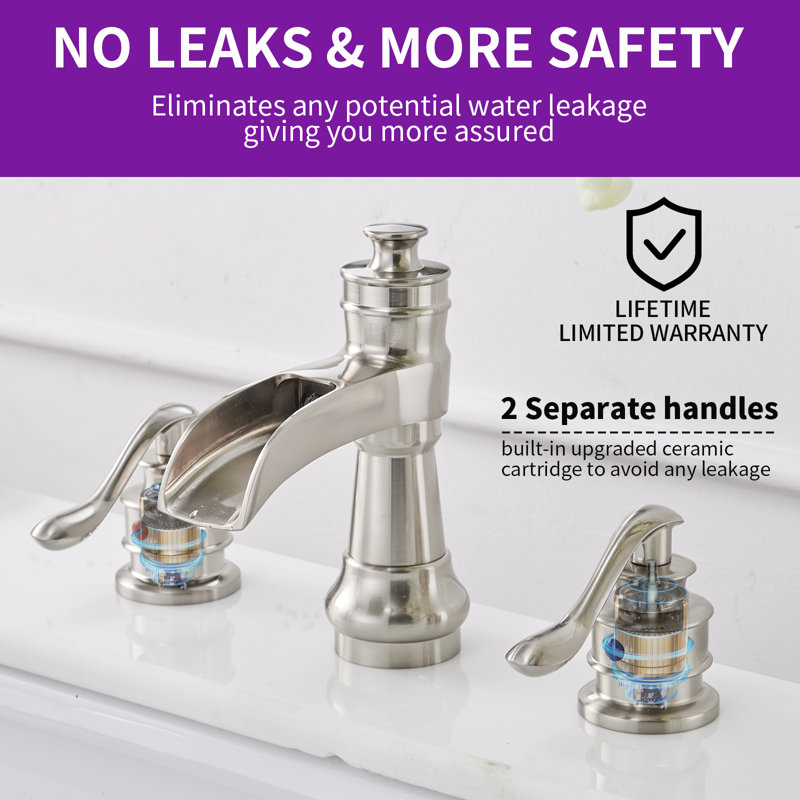 8-16 Inch 3 Holes 2 Handle Widespread Bathroom Sink Faucet, Brushed Nickel, Drain Not Include