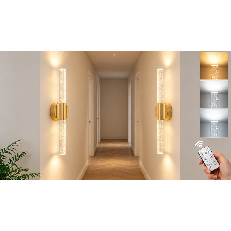 Ensemble de 2 appliques murales magnétiques linéaires rechargeables avec télécommande et contrôle tactile, 3CCT et appliques murales sans fil à intensité variable dorées pour le salon de la chambre à coucher