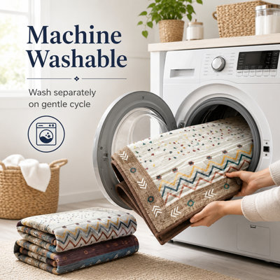 Wymond  Machine Washable Moroccan Area Rug Aztec Geometric Carpet With Non-Slip Backing