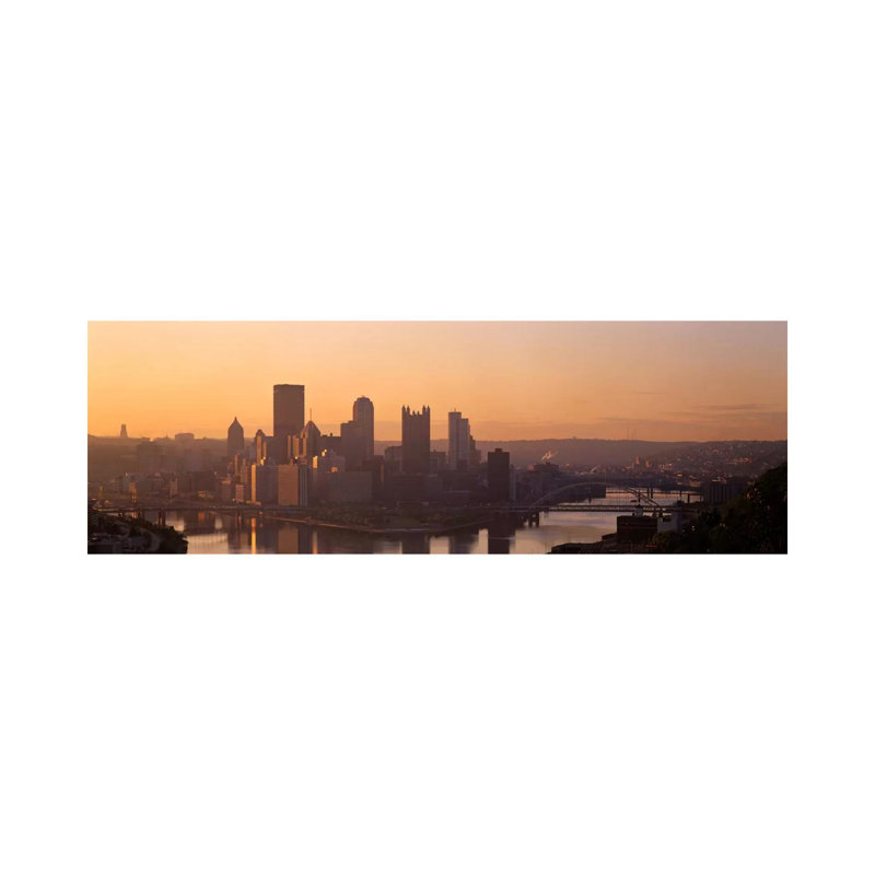 USA, Pennsylvania, Pittsburgh, Allegheny & Monongahela Rivers, View of the confluence of rivers at twilight 1 Piece Wrapped Canvas Panoramic Wall Art