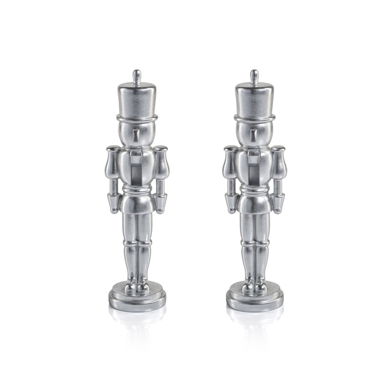 Ensemble de 2 figurines de casse-noisette décoratives métalliques Hartwin, Argent, H 9 po x l 2,25 po x P 2,25 po