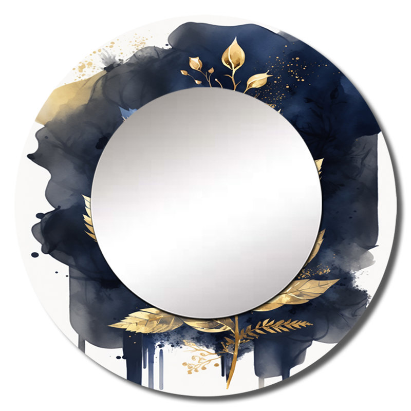 Bleu et rose peint sur rose III - miroir décoratif rose, grand miroir mural rond bleu, impression d'art en métal