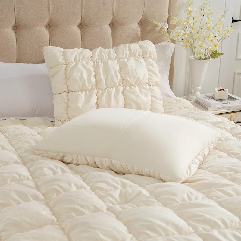 Ensemble d'édredon texturé Amélie Home, 2, Beige, Édredon simple + 1 taie d'oreiller standard