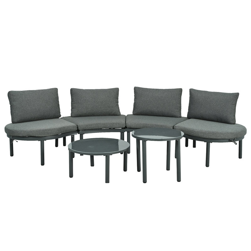 Ensemble de 6 canapés de patio avec 2 tables basses hautes et basses, chaises en rotin d'osier PE, Gris, Gris