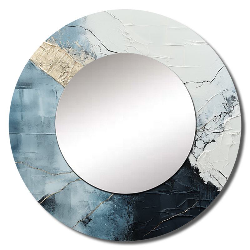 Rowin Minimalisme noir et blanc Paint Corner III - miroir mural décoratif bord de mer, miroir rond blanc, impression d'art en métal