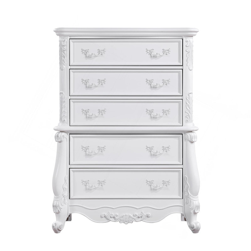 Commode de style champêtre avec détails sculptés, armoire de rangement blanche de luxe pour chambre à coucher et meuble-lavabo