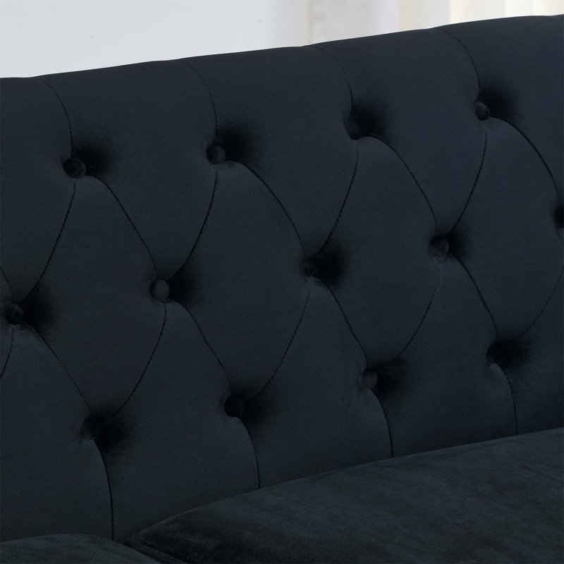 Canapé Hafid, Velours noir, H 30 po x l 59 po x P 31,5 po