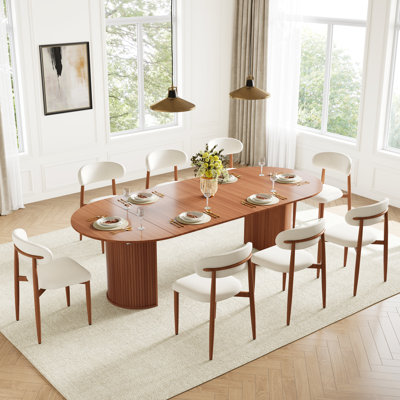 Oval Extendable Dining Table Set (Seats 4-10) – Modern Farmhouse Kitchen Table With Durable MDF, Includes 6 Upholstered Chairs, Suitable For Kitchen,