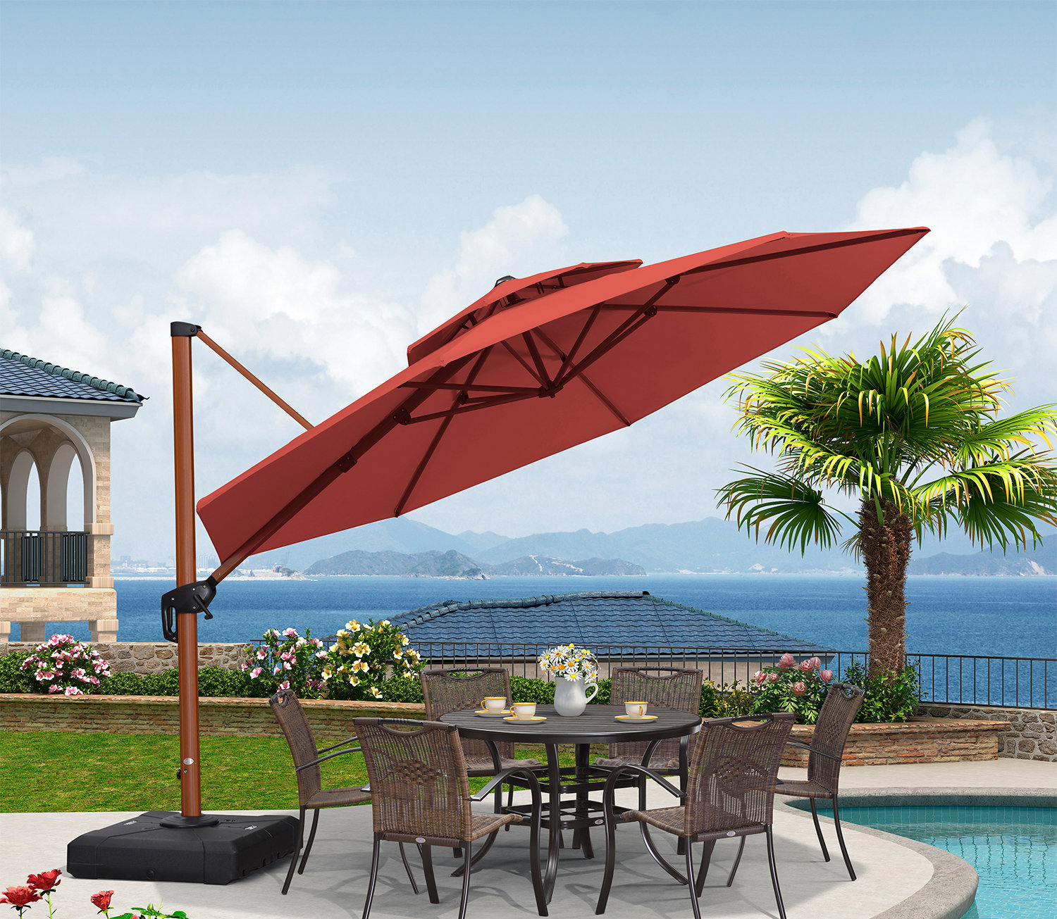 Brimley 12' Cantilever Umbrella, Brick Red