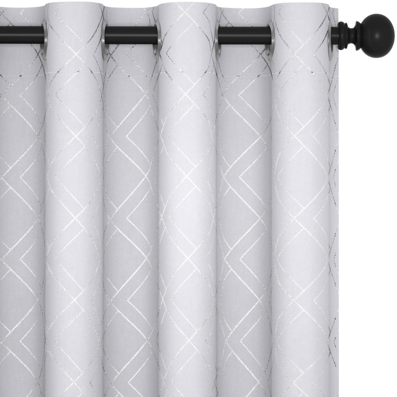 Silver Printed Room Darkening Grommet Curtains (Set of 2), 42" W x 63" L, Silver Gray