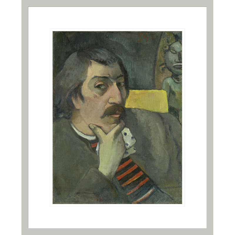Portrait de l'artiste avec l'idole par Paul Gauguin - Estampe numérique encadrée, 21.74" H x 17.75" W