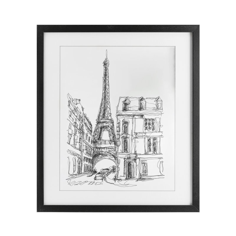 Étude d'architecture parisienne, reproduction sous verre, conception par Ethan Harper, Cadre noir minuit, H 16 po x l 13 po