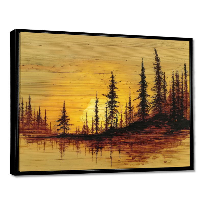 Coucher de soleil hivernal dans la forêt de l'Alaska - Art mural encadré, paysage noir Alaska, H 12 po x l 20 po, Black