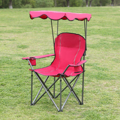 Katelyn Shaded Canopy Folding Camping Recliner Chair with Carry Bag for Outdoor by Arlmont & Co.