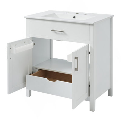 Meuble-lavabo de 30 pouces avec lavabo en céramique et beaucoup de rangement - le choix parfait pour les petites salles de bain