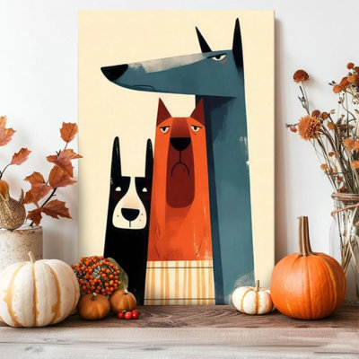 1 PC encadré Knopp peignant trois chiens, forme géométrique abstraite, impression de style minimaliste moderne, affiche murale rétro, cadeau parfait pour une œuvre d'art moderne pour le salon de la chambre à coucher