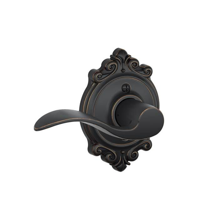Interior Handleset Accent Lever and Interior Single Cylinder Deadbolt Thumbturn with Brookshire Trim, Aged Bronze, Right Hand