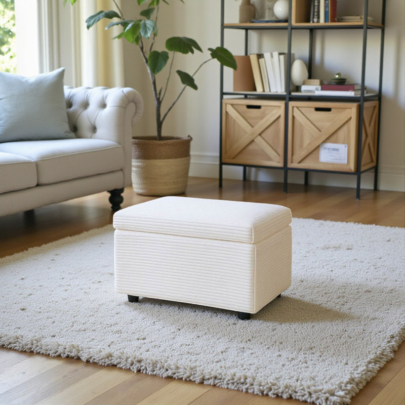 Corduroy Upholstered Storage Ottoman, Beige