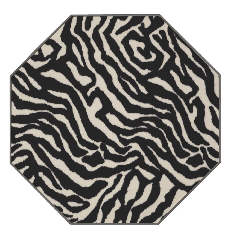 Tapis noir / beige à imprimé animal, Octogone 7 pi