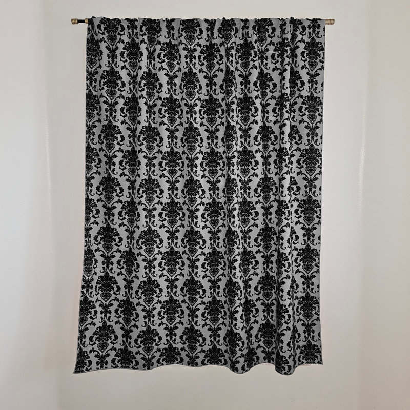 Rideau de fenêtre en popeline de polyester à imprimé damassé de 58 pouces de large, Argent argent, L 58 po x L 63 po
