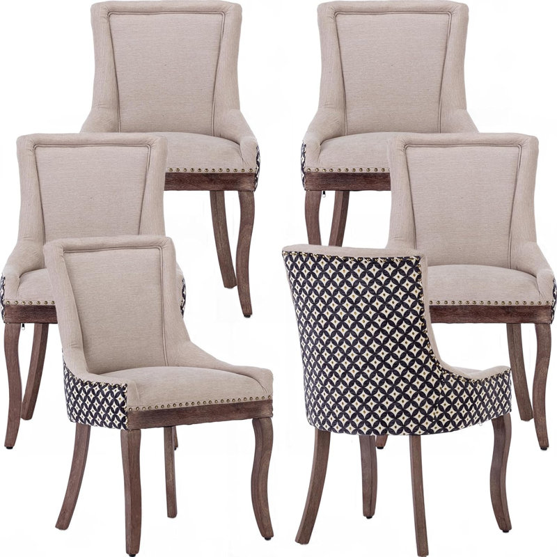 52cm H Tufted Upholstered Side Chair, Beige/Black, 6