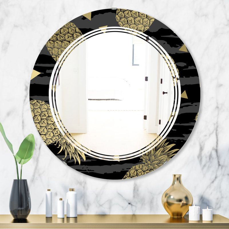 Miroir mural sans cadre à l’ananas triple c, 31,5 po x 31,5 po, Motif 3D
