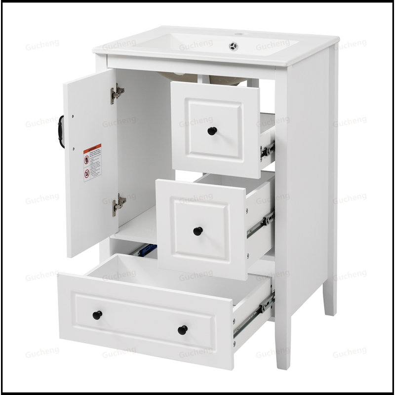 24"Freestand Bathroom Vanity With Soft-Closing Drawers