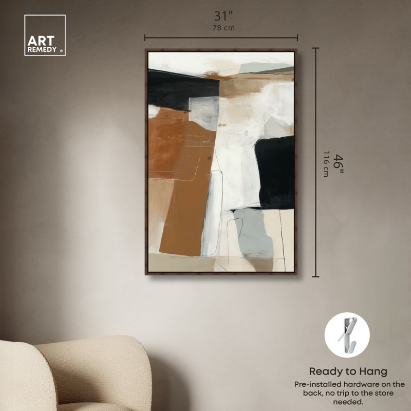 "Modern Loft III", reproduction d'art sur toile, art abstrait Boho, cadre noyer, 30 x 45, 46"H x 31"W, Walnut Frame