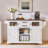 54.9" Kitchen Island With Drop Leaf, Power Outlet, Kitchen Storage Cart With 4 Door Shelves, Cross Barn Doors & Visual Glass Door, Rolling Kitchen Island On 4 Wheels-313438270
