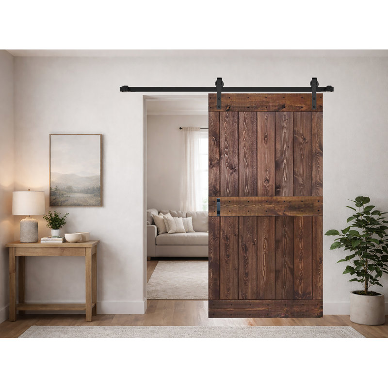 Porte de grange coulissante à finition couleur H Series avec quincaillerie à assembler requise, 42"  x 84, Brun