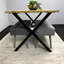 Wooden Brown Dining Table with 2 Grey Velvet Padded Benches, Stylish Dining Room Furniture