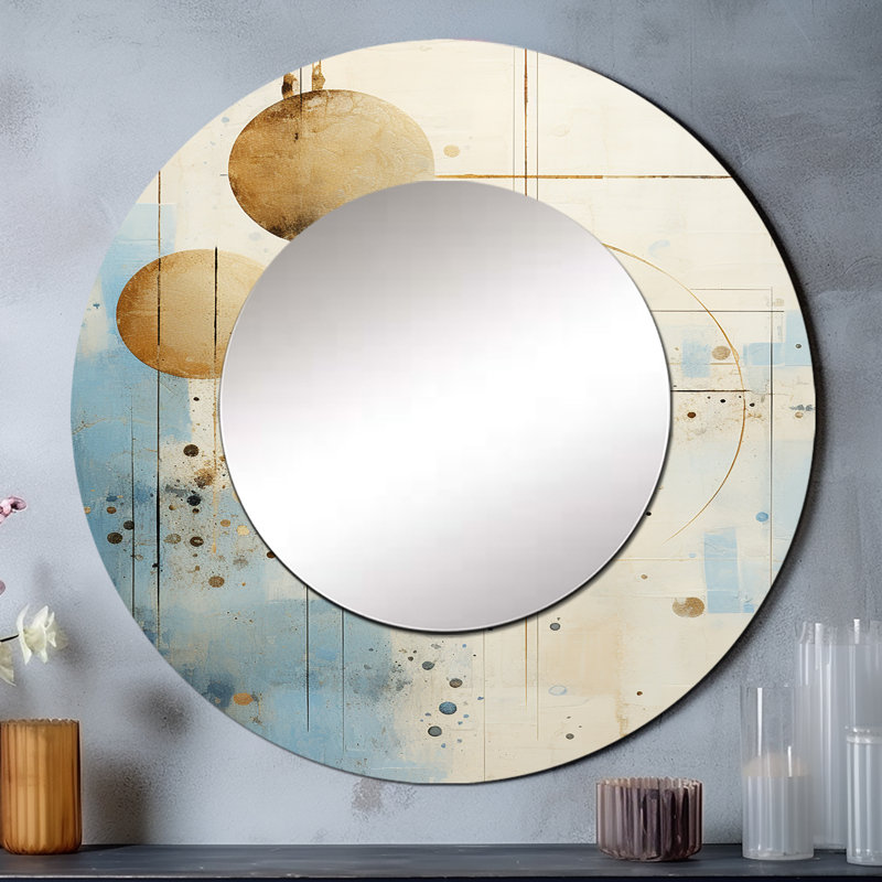 Semih minimalisme astrologie grunge Collage II - miroir mural astrologie, miroir décoratif rond bleu, impression d'art en métal