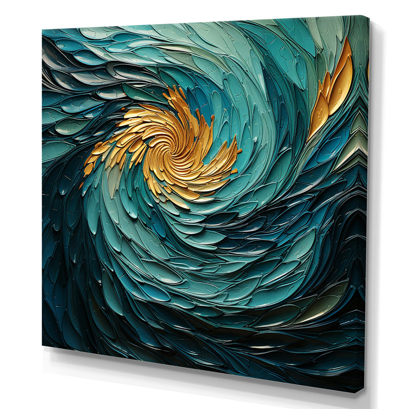 Majestic Motion Teal Spiral III - Abstract Spirals, reproduction d'art mural_106113, H 16 po x l 16 po x P 1 po, Toile tendue