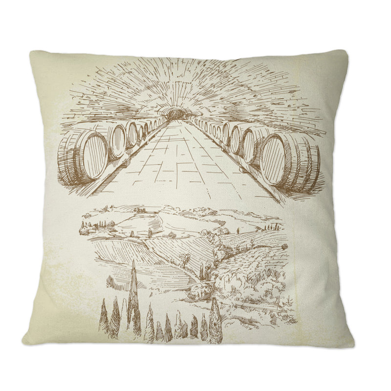 Coussin décoratif Vintage Road In Vineyard - Casual, 16 po x 16 po