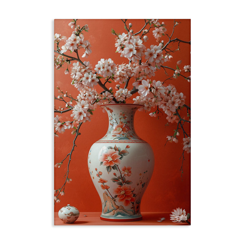 Fleurs dans un vase oriental, art mural par Roozbeh Bahramali, H 24 po x l 16 po