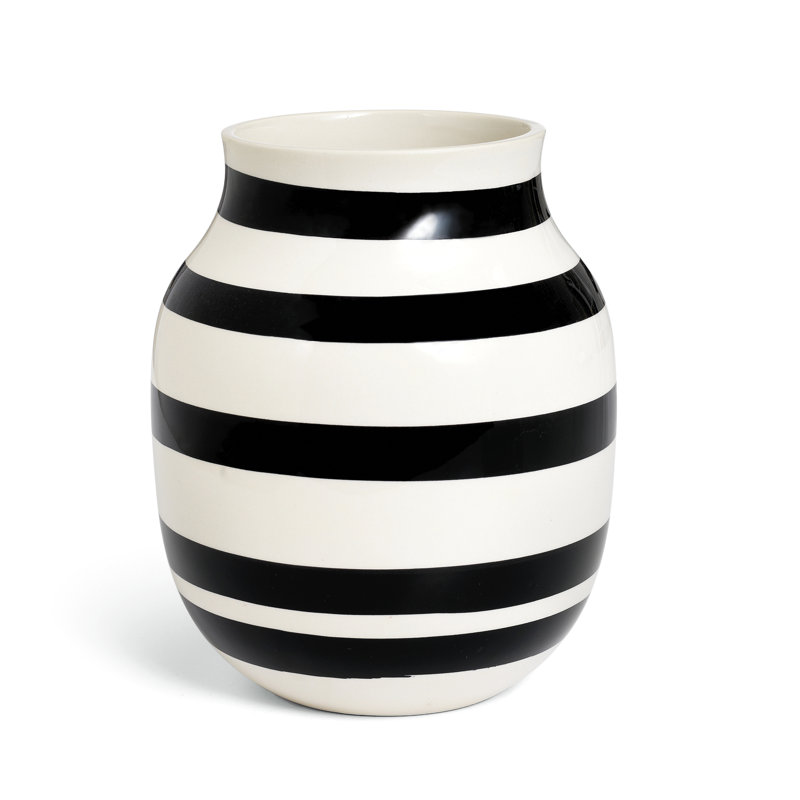 Omaggio Earthenware Table Vase, 7.9" H x 6.3" W x 6.3" D, White/Black